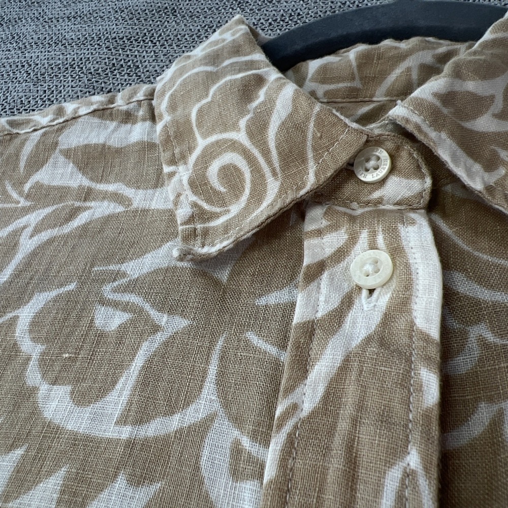 Ralph Lauren Khaki Floral Linen Shirt Button Women XS Rolled Up Long Sleeves - Picture 5 of 12